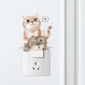 Dettagli di gatti dei cartoni animati disegnati a mano e adesivi a cuore per pareti