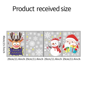 Détail de 4 stickers de Noël pour fenêtres avec motifs de renne, bonhomme de neige et Père Noël