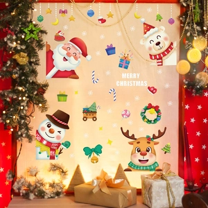 Christmas window decals set with Santa, reindeer and snowman for festive home wall decor