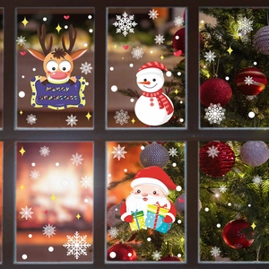 Autocollants de Fenêtre de Noël Stickers Statiques en PVC Père Noël Bonhomme de Neige Renne Flocon Décoration Vitre Maison Fête