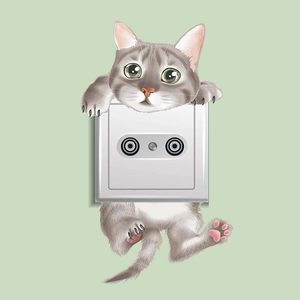 Adesivo da parete gatto grigio a strisce e decorazione creativa per l'interruttore