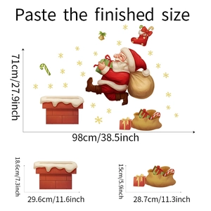 Guide des tailles des stickers muraux Père Noël avec flocons et dimensions des cadeaux