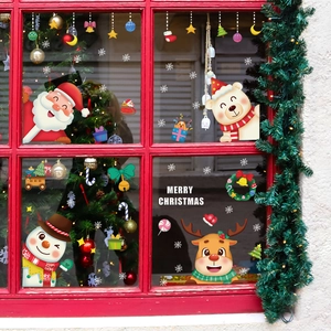 Christmas window static stickers featuring Santa Claus, reindeer, and snowman for glass decoration