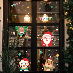 Christmas Window Clings Static PVC Stickers Santa Claus Reindeer Snowman Snowflake Pattern For Glass Holiday Home Decoration