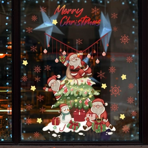 Festive Santa and Christmas tree static window stickers for glass door decoration