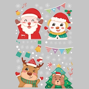 Christmas static window stickers featuring Santa Claus, reindeer, and snowman designs