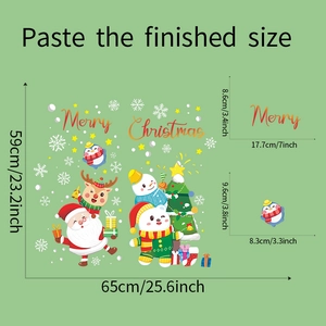 Detailed size guide for Merry Christmas window stickers featuring Santa and Reindeer
