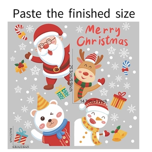 Detailed sheet showing Christmas window stickers with Santa Claus and reindeer dimensions