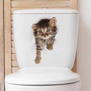 3D realistic tabby cat wall sticker appearing to break through a white surface