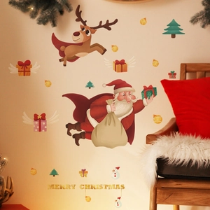 Festive Christmas wall stickers with Santa, reindeer and gifts for cozy home decoration