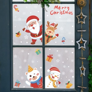 Christmas window stickers set with Santa Claus, reindeer and snowflakes for festive decoration