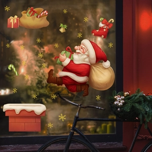 Stickers de Noël pour fenêtres avec Père Noël et flocons pour décoration de maison