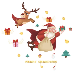 Christmas wall stickers set with Santa Claus reindeer and snowman holiday decorations