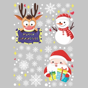 Stickers de Noël pour fenêtres avec Père Noël, renne, bonhomme de neige et flocons