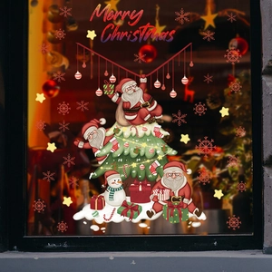 Christmas window stickers set with Santa Claus, Snowman and Merry Christmas lettering