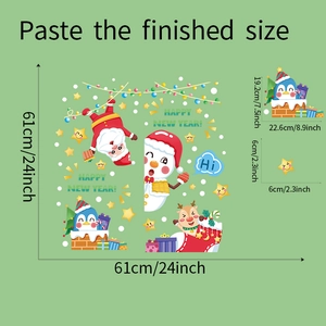 Detail showing Christmas wall stickers layout with Santa and dimensions in centimeters