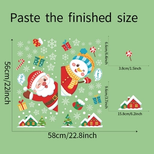 Dettaglio adesivi natalizi con Babbo Natale e pupazzo di neve, misura 56x58cm