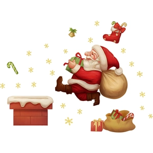 Autocollants muraux de Noël avec Père Noël, cheminée et boîtes cadeaux colorées