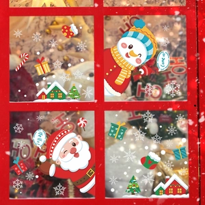 Adesivi natalizi elettrostatici per vetri con Babbo Natale, pupazzo di neve e fiocchi