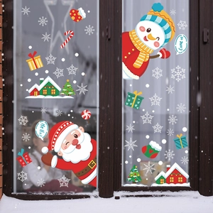 Adesivi natalizi per finestre con Babbo Natale, pupazzo di neve e fiocchi di neve