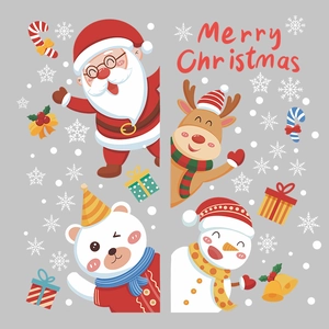 Christmas window stickers featuring Santa, reindeer, and snowman for holiday decoration