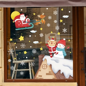 Christmas window stickers featuring Santa, reindeer, and snowflakes for home glass decor