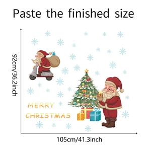 Detail of Christmas wall stickers featuring Santa on scooter and tree, size 105x92cm