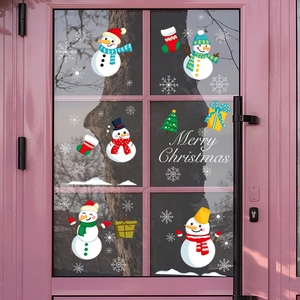 Christmas snowman window stickers with snowflakes and Merry Christmas text decor