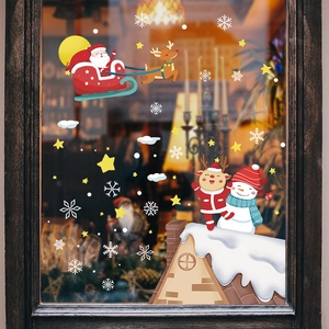 Cartoon Santa Claus Reindeer Snowman Window Stickers Static UV PVC Decals Christmas Home Decoration Glass Wall Stickers