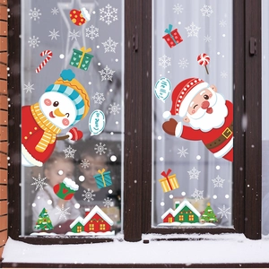 Adesivi natalizi per finestre con Babbo Natale, pupazzo di neve e fiocchi di neve