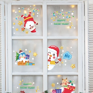 Christmas Static PVC Window Clings Santa Snowman Reindeer Happy New Year Decals For Glass Door Home Decor Festive Stickers