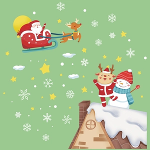 Cartoon Santa Claus and reindeer on a sleigh window sticker for Christmas wall decoration