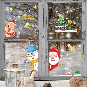 Stickers de Noël statiques pour fenêtre avec Père Noël et renne sur bois rustique blanc