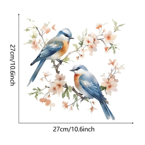 Detail view of bird and cherry blossom wall sticker with 27cm size markings