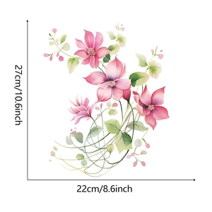 Detailed dimensions of 27cm by 22cm for pink watercolor floral bathroom wall sticker