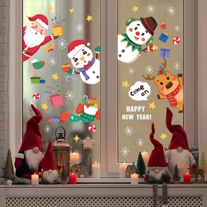 Noël Père Noël Bonhomme de Neige Stickers de Fenêtre Statique PVC Autocollant Pour Nouvel An Maison Vitrine Décoration Flocons