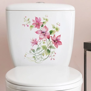 Romantic pink floral self-adhesive wall stickers for bathroom toilet tank decoration