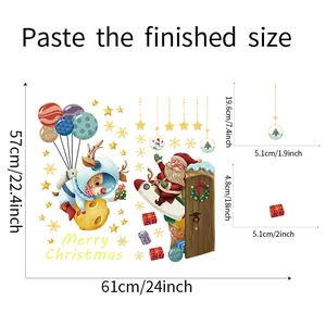Size chart showing dimensions for Merry Christmas wall stickers with Santa and reindeer