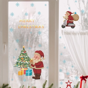 Christmas window stickers with Santa, tree and Merry Christmas text for home glass decor