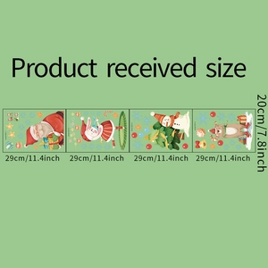 Detail showing set of 4 Christmas window stickers with Santa, Reindeer and Snowflakes size specs