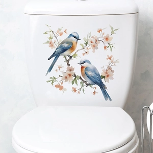 Romantic bird and flower self-adhesive wall stickers for bathroom toilet decoration