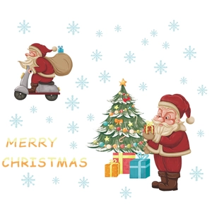 Self-adhesive Christmas window stickers with Santa, tree, and Merry Christmas text