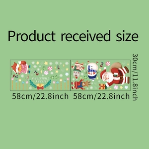 Detailed dimensions of 2-pack Christmas static window decals with reindeer and snowflakes