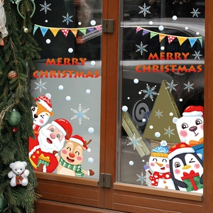 Adesivi per finestre di Natale con Babbo Natale, Renna, Pupazzo di neve e Merry Christmas