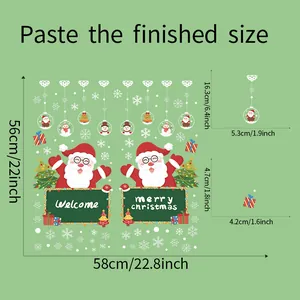 Detailed size guide for Christmas wall stickers with dimensions 58x56cm and Santa graphics