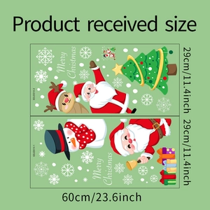 Detailed dimensions of 29x60cm Christmas static wall stickers with Santa and snowman motifs