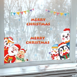 Adesivi Per Finestre Statici Di Natale Babbo Natale Renna Fiocchi Di Neve Cartone Animato Animale Porta In Vetro Decalcomanie