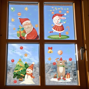 Christmas Window Stickers Santa Claus Snowman Christmas Tree Cartoon PVC Static Cling Decals For Holiday Party Decoration