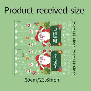 Detailed dimensions of Santa Claus and Christmas tree window stickers for holiday decor