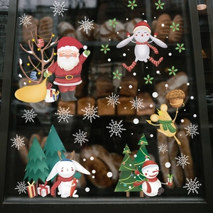 Cartoon Christmas Santa Claus Reindeer Static Cling Window Stickers PVC Decorative Glass Door Wall Decals Home Holiday Decor